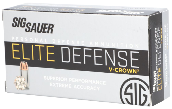 Sig Sauer E9MMA250 Elite Performance  9mmLuger 124gr V-Crown Jacketed Hollow Point 50 Per Box/10 Case