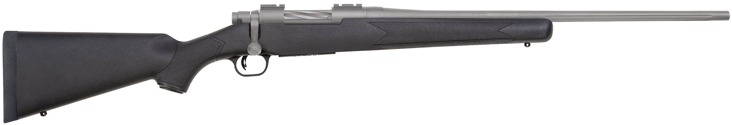 Mossberg 28005 Patriot Synthetic 243 Win 5+1 22″ Fluted Barrel w/Recessed Match Crown, Cerakote  Stainless Steel, Spiral-Fluted Bolt, Synthetic Stock, Drop Box Magazine, Adjustable LBA Trigger