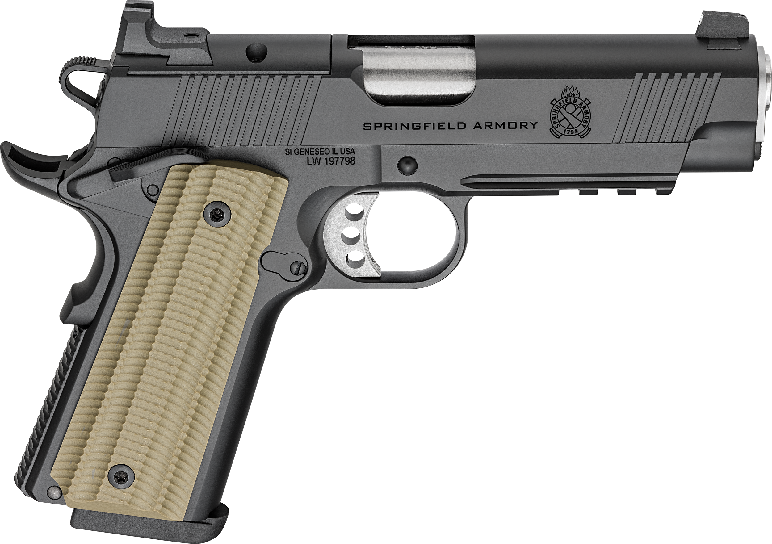 Springfield Armory PO9227AOS 1911 Operator 9mm 9+1 4.25″ Black Cerakote Optic Ready Carbon Steel Slide VZ G10 Grip
