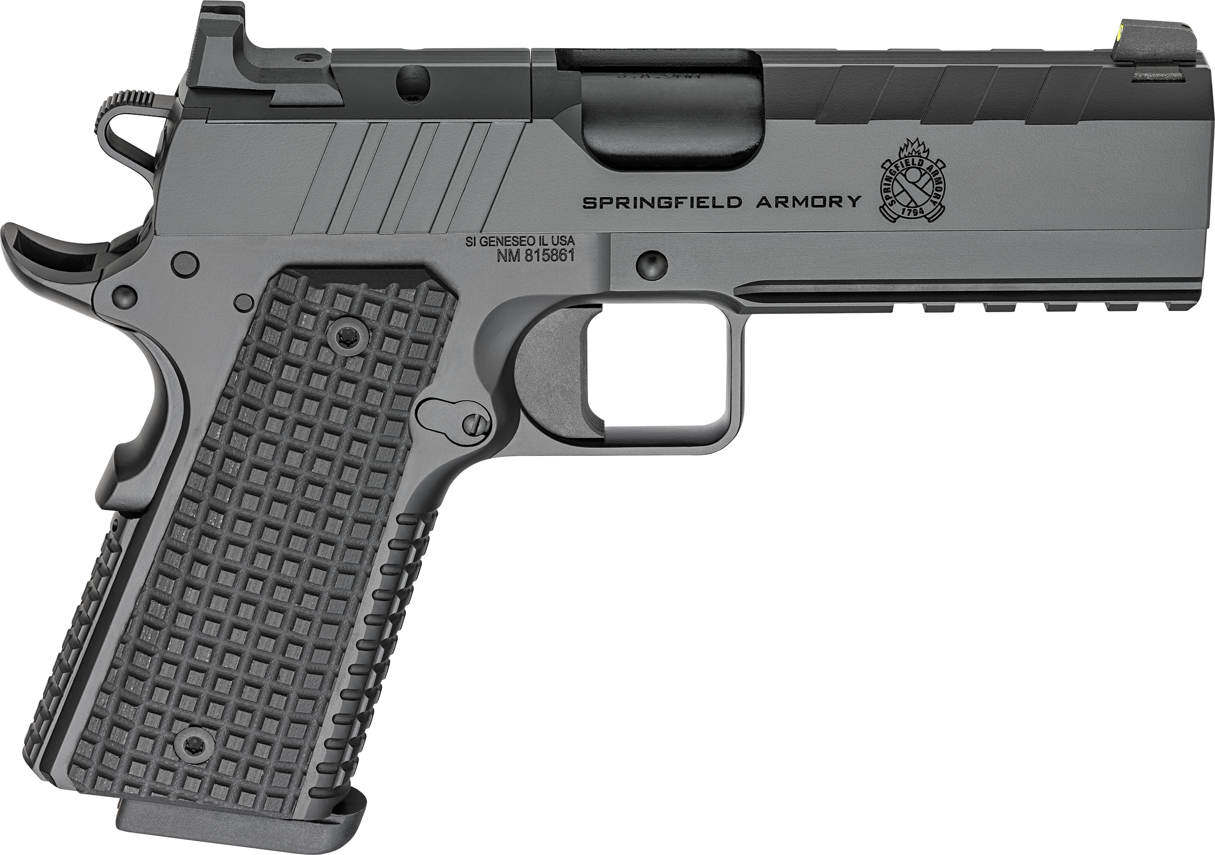 Springfield Armory PX9227LAOS 1911 Emissary 9mm 9+1 4.25″ Stainless Steel Barrel Optic Ready Black Carbon Steel Slide VZ Grips Thin-Line G10 Grip