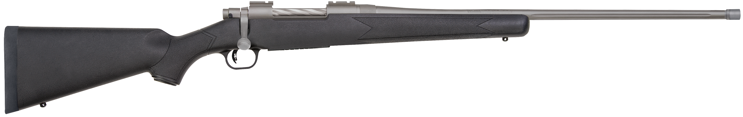Mossberg 28129 Patriot  7mm Rem Mag 3+1 24″ Threaded/Fluted Barrel w/Recessed Match Crown, Cerakote Stainless Steel, Spiral-Fluted Bolt, Synthetic Stock, Drop Box Magazine, Adjustable LBA Trigger