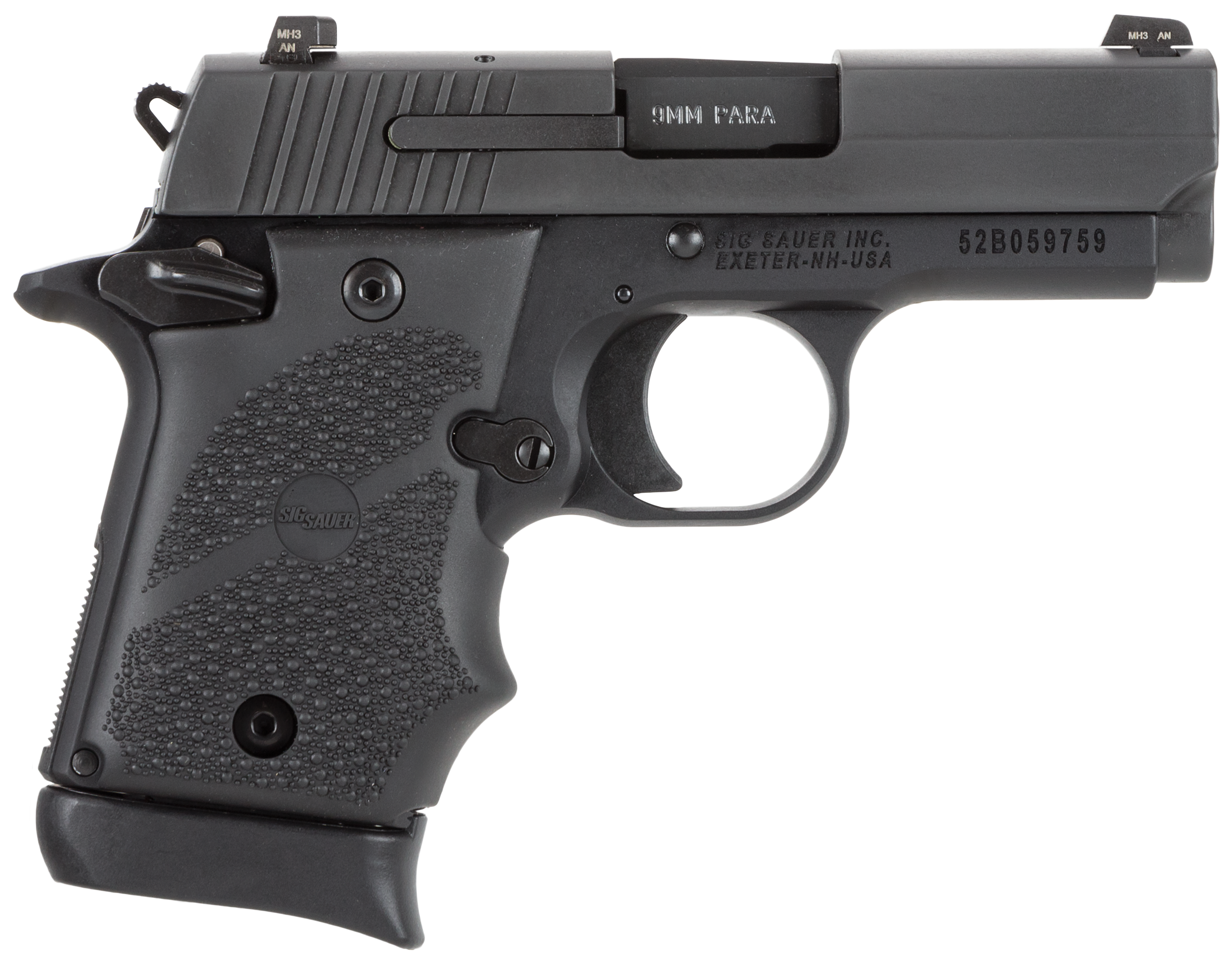 Sig Sauer 9389BRGAMBI P938 Micro-Compact BRG 9mm Luger 3″ 7+1 Black Nitron Stainless Steel Black Hogue Rubber Grip