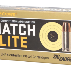 Sig Sauer E9MMA3COMP50 Match Elite Competition  9mmLuger 147gr V-Crown Jacketed Hollow Point 50 Per Box/20 Case