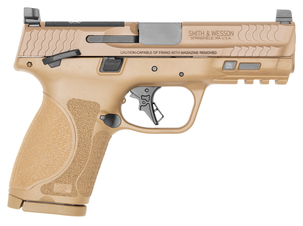Smith & Wesson 13573 M&P M2.0  Compact 9mm Luger 15+1 4″ Stainless Steel Barrel & Optic Cut/Serrated Stainless Steel Slide, Flat Dark Earth Polymer Frame w/Picatinny Rail