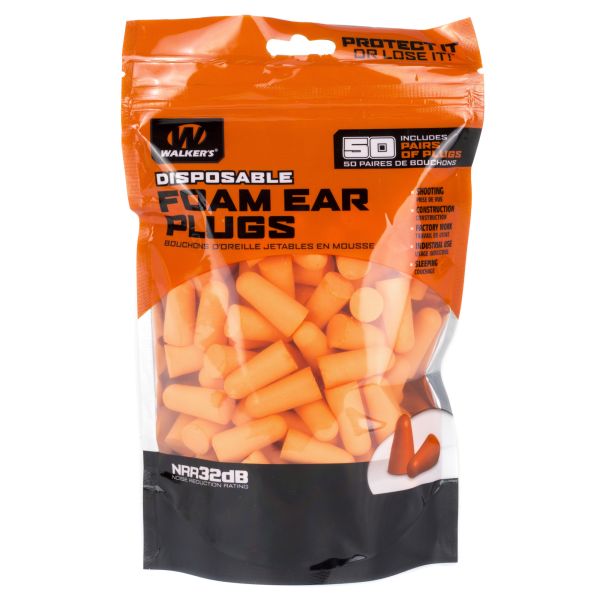 WALKER’S FOAM EAR PLUGS 50PK BAG