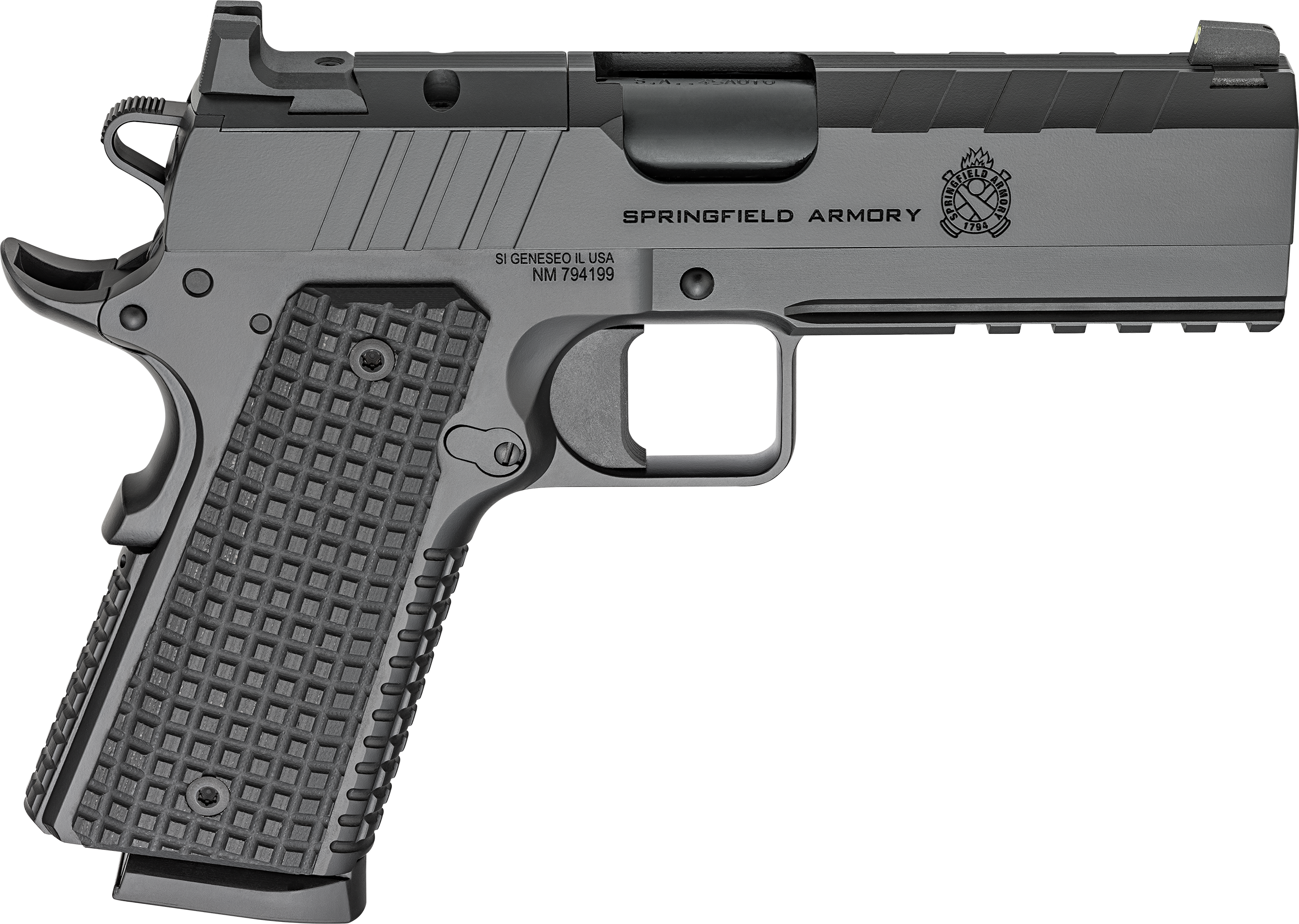 Springfield Armory PX9228LAOS 1911 Emissary 45 ACP 8+1 4.25″ Stainless Steel Barrel Optic Ready Black Carbon Steel Slide VZ Grips Thin-Line G10 Grip