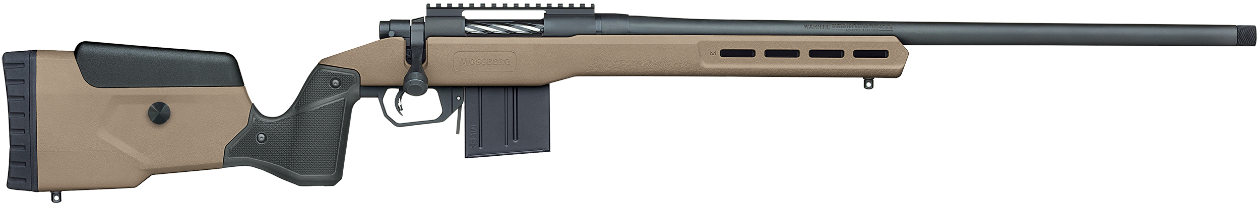 Mossberg 28148 Patriot LR Tactical 6.5 PRC 10+1 22″ Matte Blued Threaded Bull Barrel, Matte Blued Picatinny Rail MDT Oryx Tactical M-LOK Flat Dark Earth Synthetic Stock, Right Hand