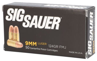 Sig Sauer E9MMB250 Elite Ball  9mmLuger 124gr Full Metal Jacket 50 Per Box/20 Case