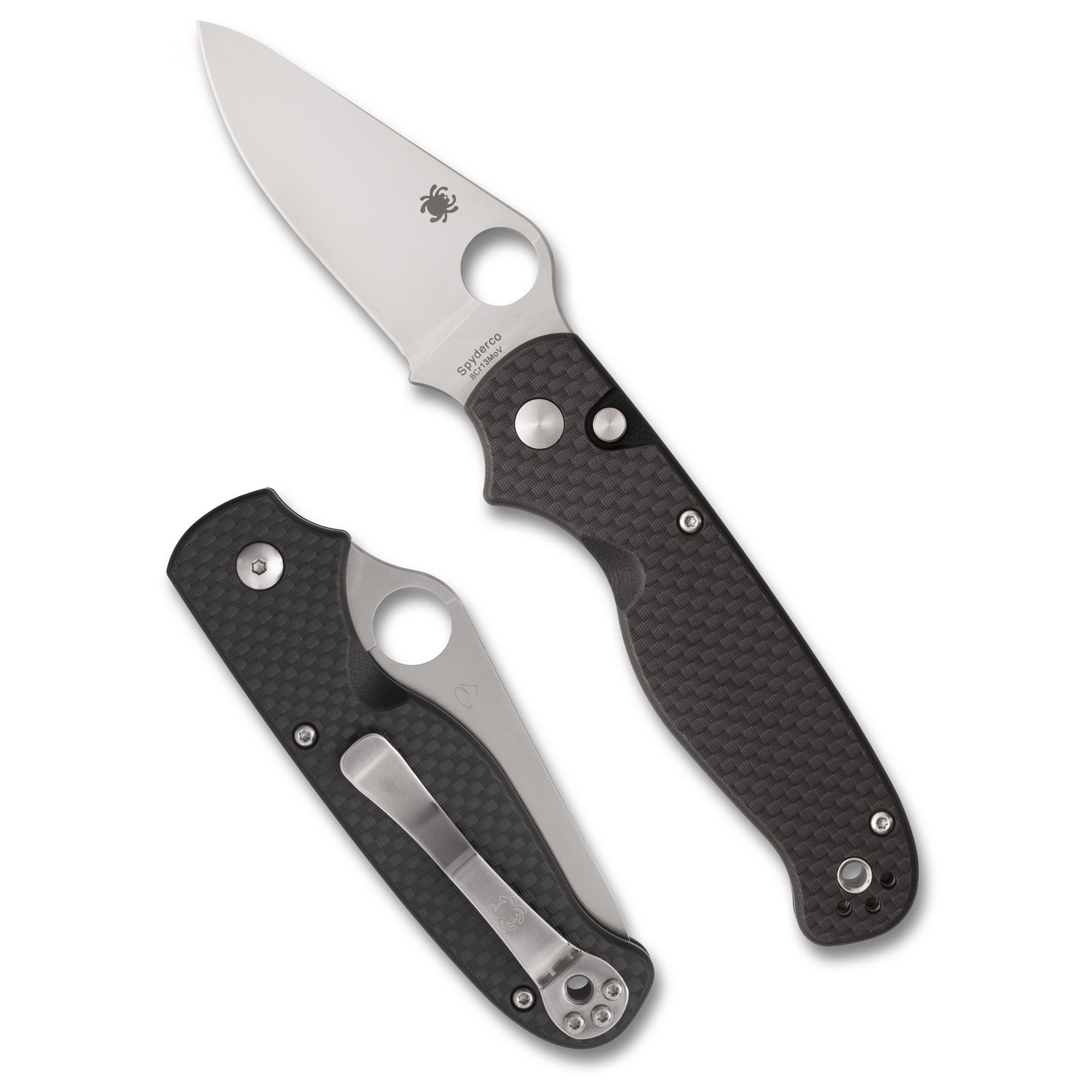 SPYDERCO BUTTONUP CF PE 3.27″ BK/SLV