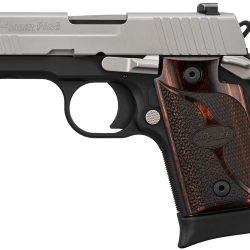 Sig Sauer 9389TXR3AMBI P938  Micro-Compact Frame 9mm Luger 6+1/7+1 3″ Black Steel Barrel, Bead Blast Serrated Stainless Steel Slide, Black Anodized Aluminum Frame w/Beavertail, Rosewood Hogue Grip