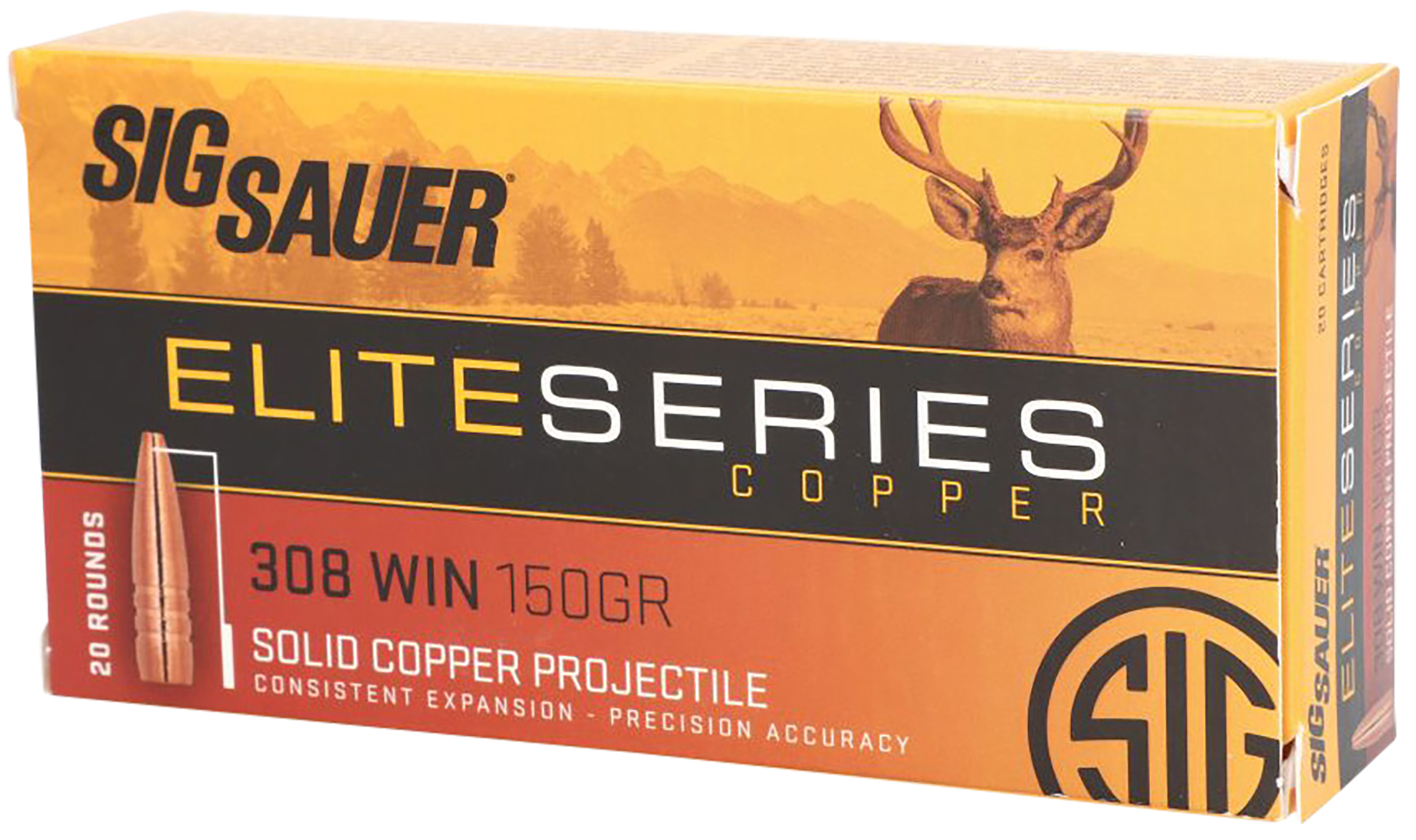 Sig Sauer E308H120 Elite Copper Hunting  308Win 150gr Copper Solid 20 Per Box/10 Case