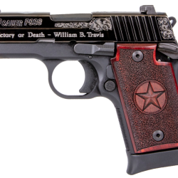Sig Sauer 9389TXSAMBI P938 Texas Engraved Silver 9mm Luger 3″ 7+1 Black Aluminum Frame Black Nitron Stainless Steel with Silver Accents Slide Redwood Grip Night Sights