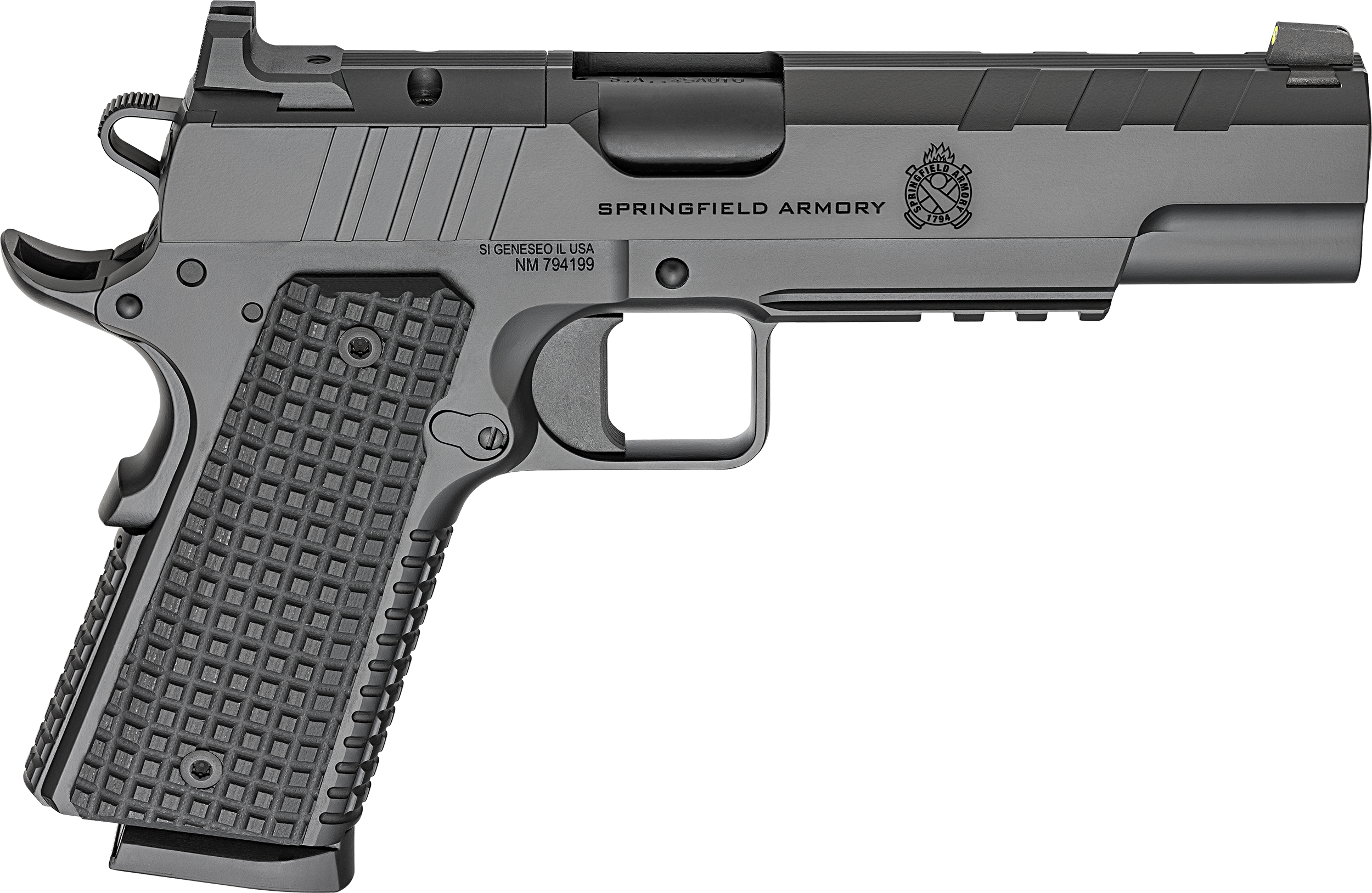 Springfield Armory PX9230LAOS 1911 Emissary 45 ACP 8+1 5″ Stainless Steel Barrel Optic Ready Black Carbon Steel Slide VZ Grips Thin-Line G10 Grip