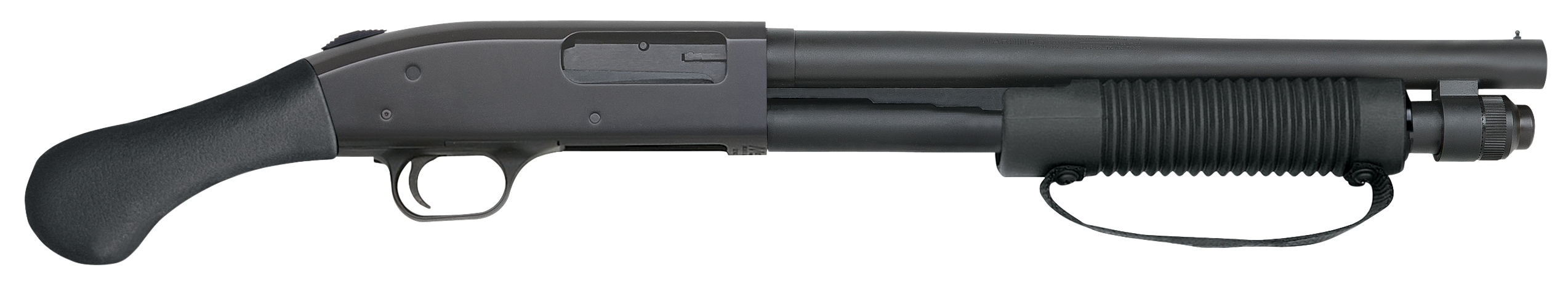 Mossberg 50659 590 Shockwave 12 Gauge 5+1 3″ 14.375″ Heavy Barrel, Blued Metal Finish, Dual Extractors, Drilled & Tapped Receiver, Corncob Forend w/Strap, Raptor Birdshead Grip Stock