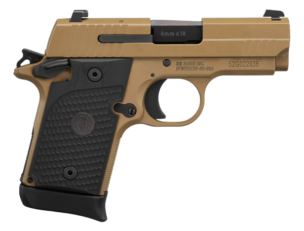 Sig Sauer 9389ESCPNAMBI P938 Micro-Compact Emperor Scorpion 9mm Luger 3.50″ 6+1 & 7+1 Flat Dark Earth PVD Flat Dark Earth Stainless Steel Black Hogue G10 Piranha Grip