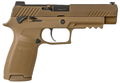 Sig Sauer 320F9M17MSMA P320 M17 *MA Compliant 9mm Luger Caliber with 4.70″ Barrel, 10+1 Capacity, Overall Coyote PVD Finish Stainless Steel, Picatinny Rail Frame, Serrated Slide & Polymer Grip