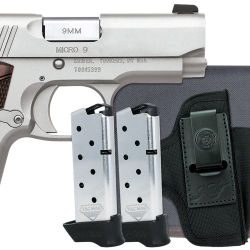 Kimber Mfg, Inc 3300250 Micro 9 RTC Bundle Micro Frame 9mm 7+1 3.15″ Stainless Match Grade Barrel, Kimpro II Silver Serrated Slide, Kimpro II Silver Aluminum Frame w/Beavertail, Rosewood Grip