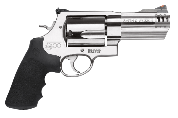 Smith & Wesson 163504 Model 500  X-Frame 500 S&W Mag Stainless      Steel 4″ Compensated Barrel & 5rd Cylinder, Satin Stainless Steel   X-Frame, Includes Two Muzzle Brakes & Internal Lock