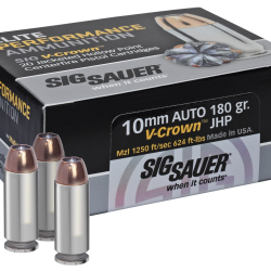 Sig Sauer E10MM120 Elite Performance  10mmAuto 180gr V-Crown Jacketed Hollow Point 20 Per Box/10 Case