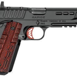 Kimber Mfg.,inc 3000452 Rapide Heat 45 ACP 8+1 5.50″ Black DLC Steel Barrel, KimPro II Black Lightening Cut/Optic Ready/Serrated Steel Slide, Kimpro II Black Steel Frame w/Beavertail, Red G10 Grip