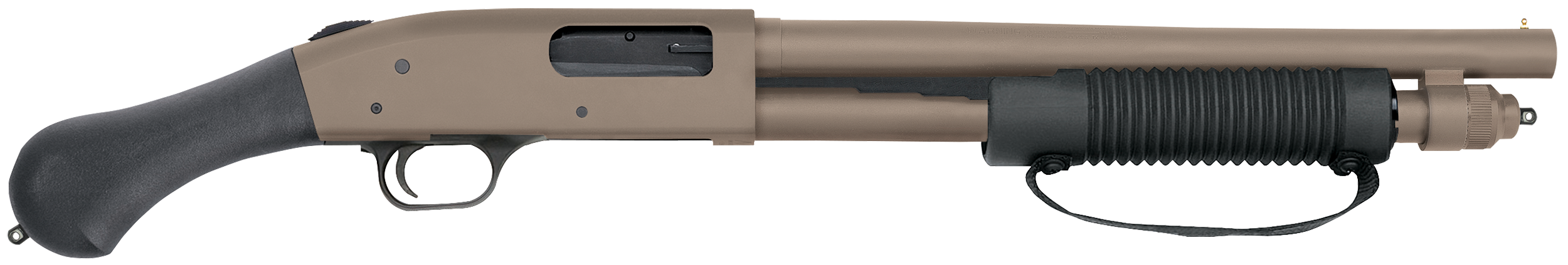 Mossberg 50653 590 Shockwave 12 Gauge 5+1 3″ 14.375″ Heavy Barrel, Flat Dark Earth Cerakote, Dual Extractors, Drilled & Tapped Receiver, Corncob Forend w/Strap, Raptor Birdshead Grip Stock