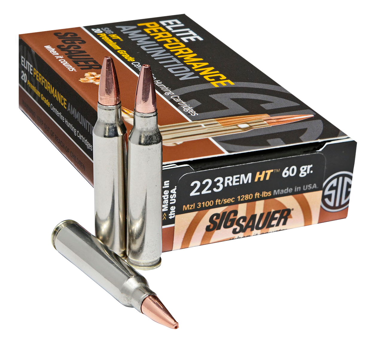 Sig Sauer E223H120 Elite Copper Hunting  223Rem 60gr Copper Solid 20 Per Box/10 Case