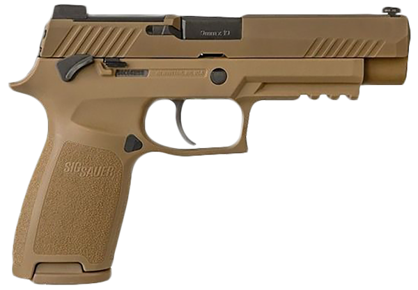 Sig Sauer 320F9M17MSMA P320 M17 *MA Compliant 9mm Luger Caliber with 4.70″ Barrel, 10+1 Capacity, Overall Coyote PVD Finish Stainless Steel, Picatinny Rail Frame, Serrated Slide & Polymer Grip