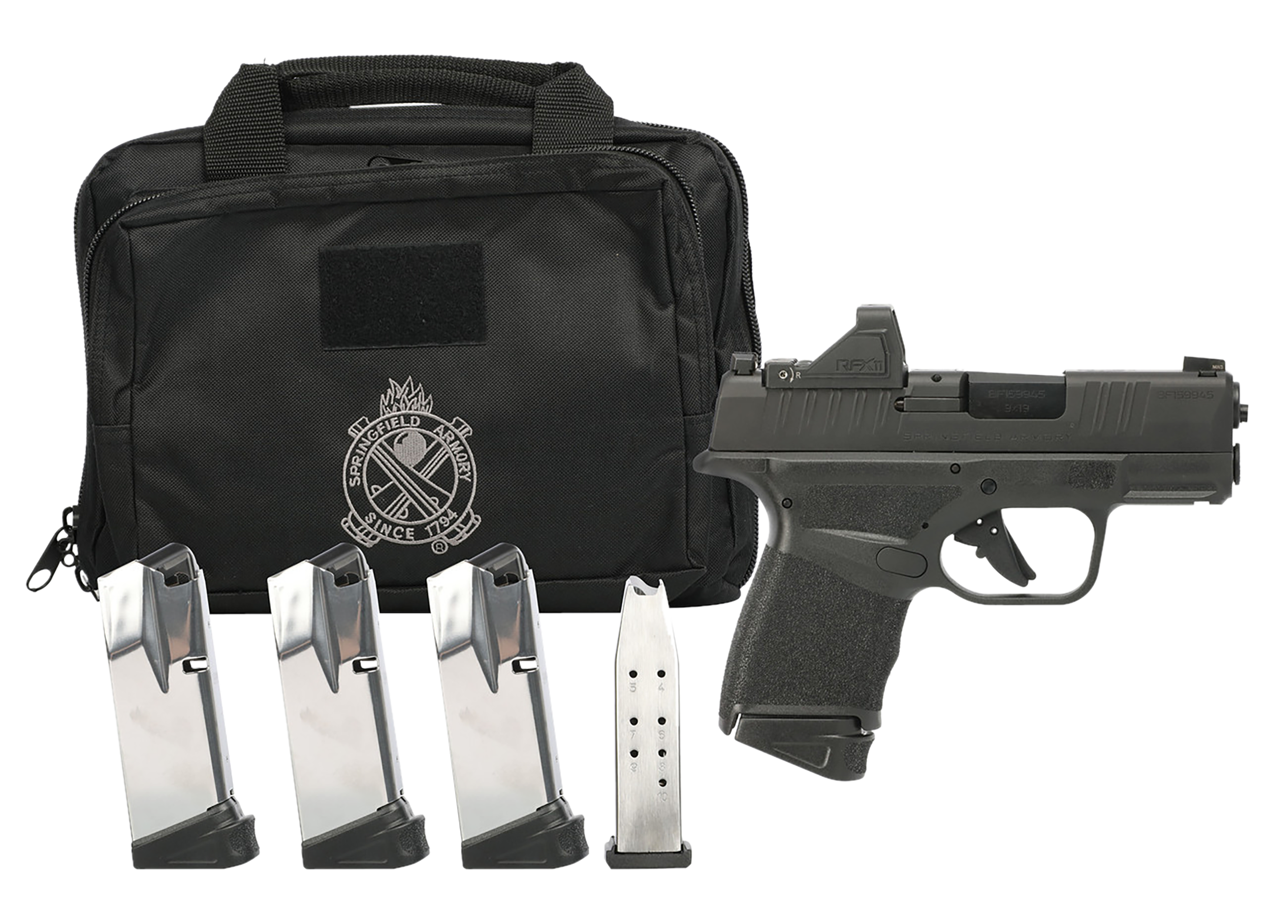 Springfield Armory HC9319BOSPCAP Hellcat OSP *CA Compliant 9mm Luger Gear up 2024 Includes Viridian RFX-11 Green Dot Optic, 3 10rd Magazines (Total of 5), Dual Range Bag