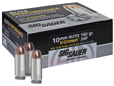 Sig Sauer E10MM120 Elite Performance  10mmAuto 180gr V-Crown Jacketed Hollow Point 20 Per Box/10 Case