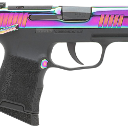 Sig Sauer 365380RBTMS P365  Micro-Compact 380 ACP 10+1 3.10″ Black Carbon Steel Barrel, Rainbow Titanium Optic Ready/Serrated Slide, Black Steel Frame w/Rainbow Accents, Black Polymer Grips