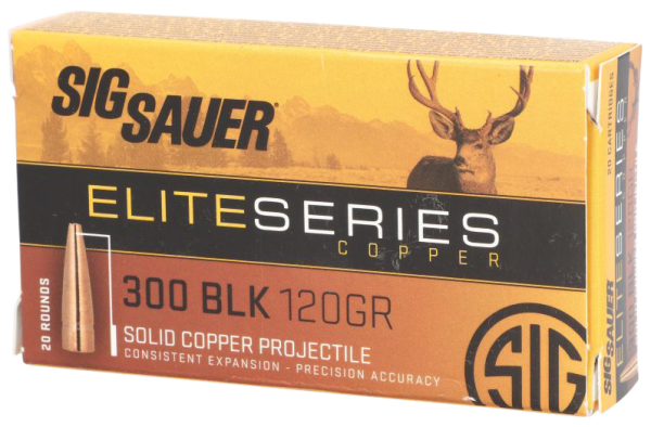 Sig Sauer E300H120 Elite Copper Hunting  300Blackout 120gr Copper Solid 20 Per Box/10 Case