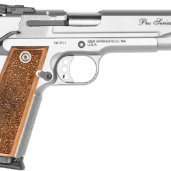 Smith & Wesson 178047 1911 Performance Center Pro  Full Size Frame 9mm Luger 10+1 5″ Stainless Steel Barrel, Matte Silver Serrated Stainless Steel Slide & Frame w/Beavertail, Wood Grip
