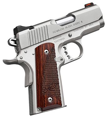 Kimber Mfg, Inc 3200329 Ultra Carry II  9mm Luger 8+1 3″ Stainless Match Grade Barrel, Satin Silver Serrated Stainless Steel Slide, Satin Silver Aluminum Frame w/Beavertail, Rosewood Grip