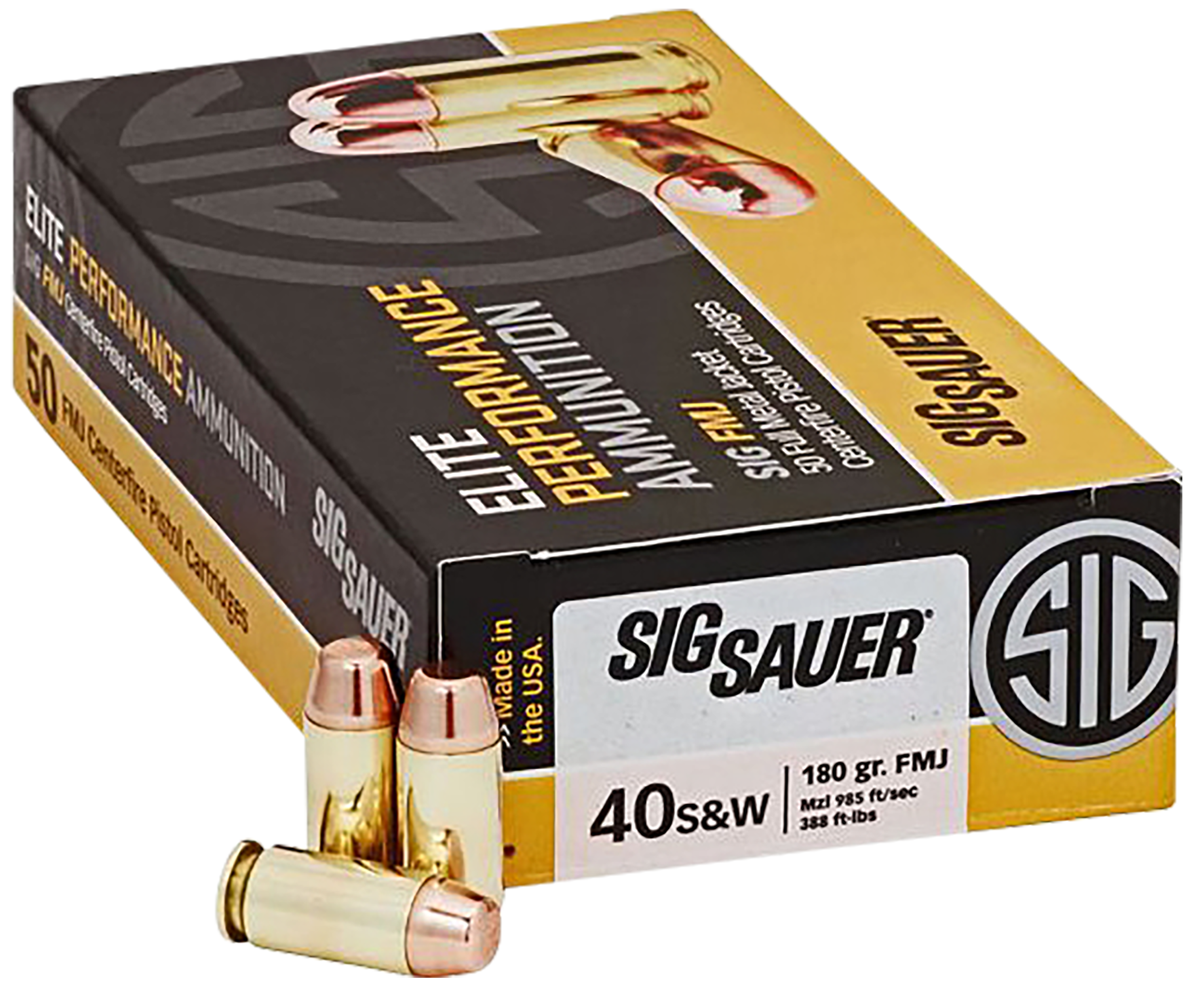 Sig Sauer E40SB250 Elite Ball  40S&W 180gr Full Metal Jacket 50 Per Box/20 Case