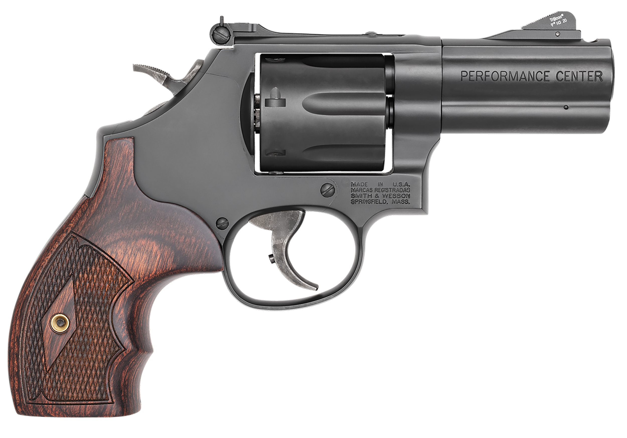 Smith & Wesson 170170 Model 586 Performance Center L-Comp 357 Mag Blued Carbon Steel 3″ Ported Full Lug Barrel, 7rd Cylinder & L-Frame, Checkered Altamont Rosewood Grip, Titanium Front Night Sight