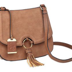 BULLDOG CROSS BODY PURSE CAMEL SUEDE