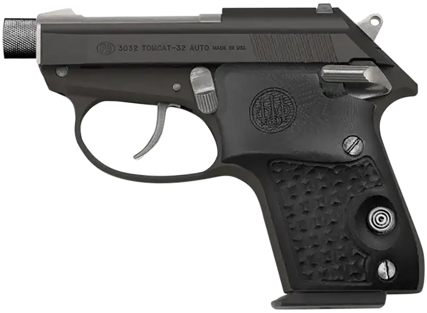 Beretta USA SPEC0696A 3032 Tomcat Silver Black Gorilla Micro-Compact 32 ACP 7+1, 2.90″ Silver Steel Threaded Tip-Up Barrel, Matte Black Serrated Steel Slide, Black Aluminum Frame