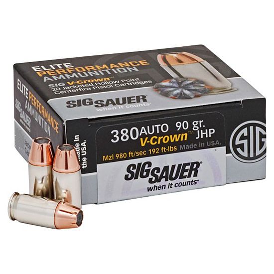 SIG AMMO 380ACP 90GR ELITE V-CROWN JHP 50/10