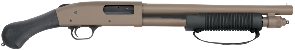 Mossberg 50653 590 Shockwave 12 Gauge 5+1 3″ 14.375″ Heavy Barrel, Flat Dark Earth Cerakote, Dual Extractors, Drilled & Tapped Receiver, Corncob Forend w/Strap, Raptor Birdshead Grip Stock