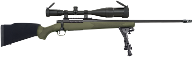 Mossberg 28122 Patriot Night Train 300 Win Mag Caliber with 3+1 Capacity, 24″ Barrel, Matte Blued Metal Finish, OD Green Stock Right Hand Includes 6-24x50mm Scope & Bipod