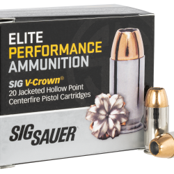 Sig Sauer E45AP120 Elite Performance  45ACP 200gr V-Crown Jacketed Hollow Point 20 Per Box/10 Case