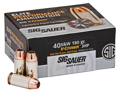 Sig Sauer E40SW250 Elite Performance  40S&W 180gr V-Crown Jacketed Hollow Point 50 Per Box/10 Case