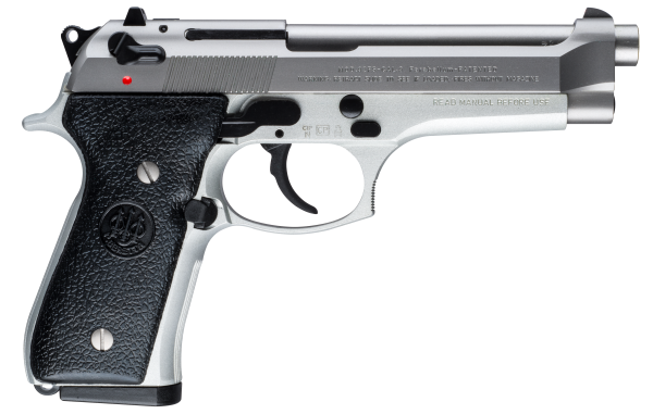 Beretta USA JS92F520M 92FS Inox Full Size 9mm Luger 15+1 4.90″ Satin Stainless Barrel, Serrated Slide & Alloy Frame, Black Stippled Rubber Grips