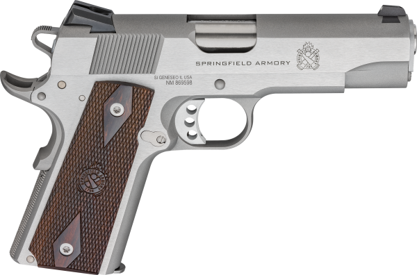 Springfield Armory PX9418S 1911 Garrison 45 ACP 7+1 4.25″ Stainless Match Grade Barrel, Serrated Stainless Steel Slide & Frame w/Beavertail, Thinline Wood Grip