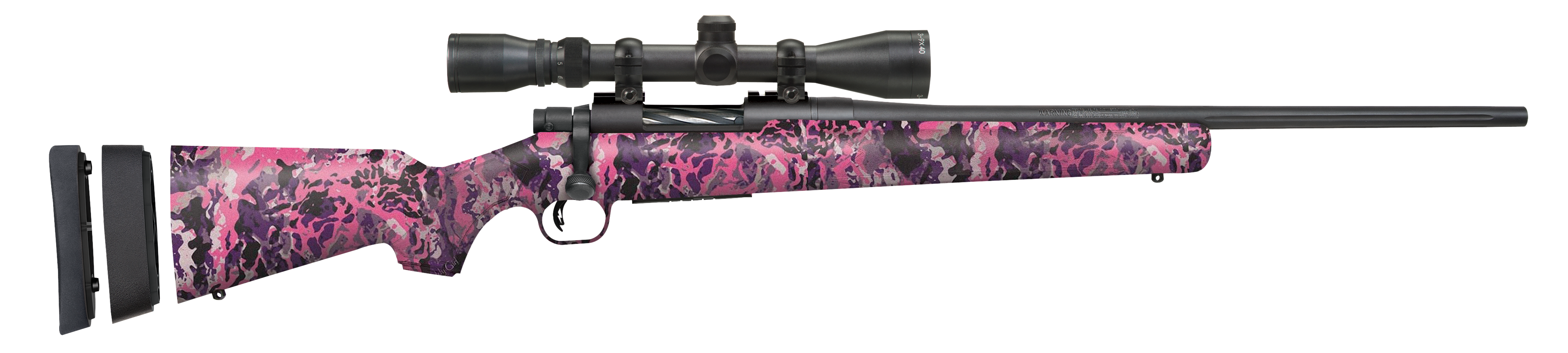 Mossberg 28142 Patriot Super Bantam 243 Win Caliber with 5+1 Capacity, 20″ Fluted Barrel, Matte Blued Metal Finish & Muddy Girl Wild Synthetic Stock Right Hand (Youth) Includes 3-9x40mm Scope