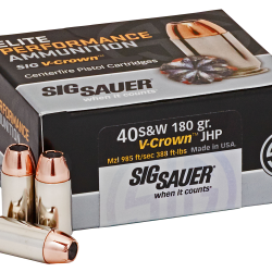 Sig Sauer E40SW250 Elite Performance  40S&W 180gr V-Crown Jacketed Hollow Point 50 Per Box/10 Case
