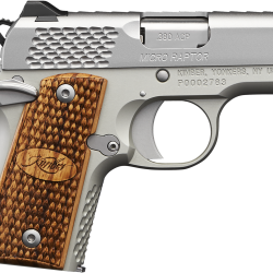 Kimber Mfg, Inc 3300084 Micro Raptor Micro Frame 380 ACP 7+1 2.75″ Stainless Match Grade Barrel, Satin Silver Serrated Stainless Steel Slide, KimPro Silver Aluminum Frame w/Beavertail Zebrawood Grip