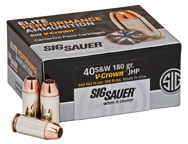 Sig Sauer E40SW250 Elite Performance  40S&W 180gr V-Crown Jacketed Hollow Point 50 Per Box/10 Case