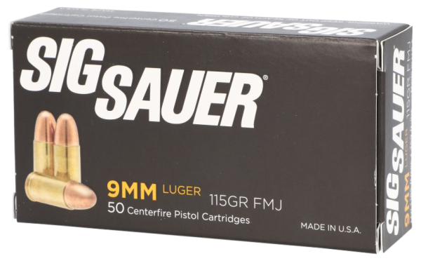 Sig Sauer E9MMB150 Elite Ball  9mmLuger 115gr Full Metal Jacket 50 Per Box/20 Case