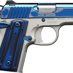 Kimber Mfg.,inc 3300090 Micro Sapphire NS 380 ACP 7+1 2.75″ Polished Bright Blue PVD Coating Cut Scroll Engraving and Border Stainless Steel Thin blue/black ball-milled G-10 Grip